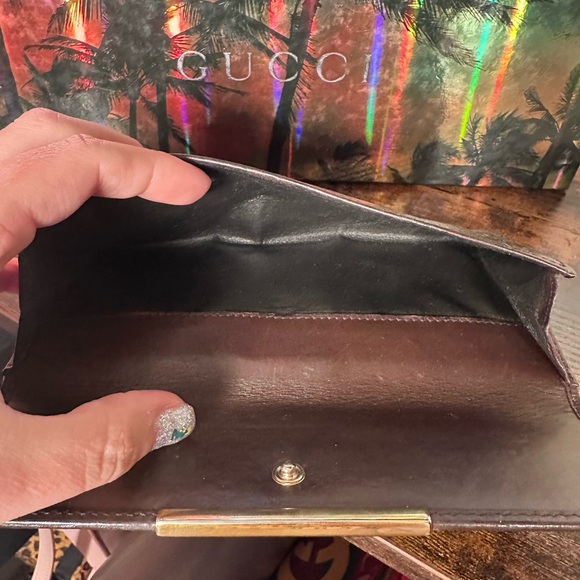 Authentic Gucci Brown Leather Embossed Long Wallet - Picture 5 of 10